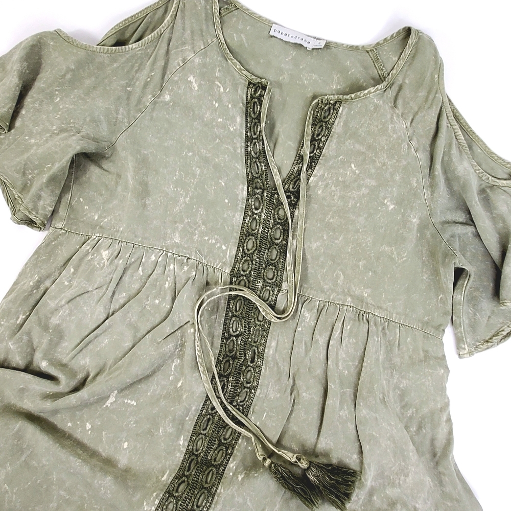 Paper Crane Sage Green Cold Shoulder Boho Dress